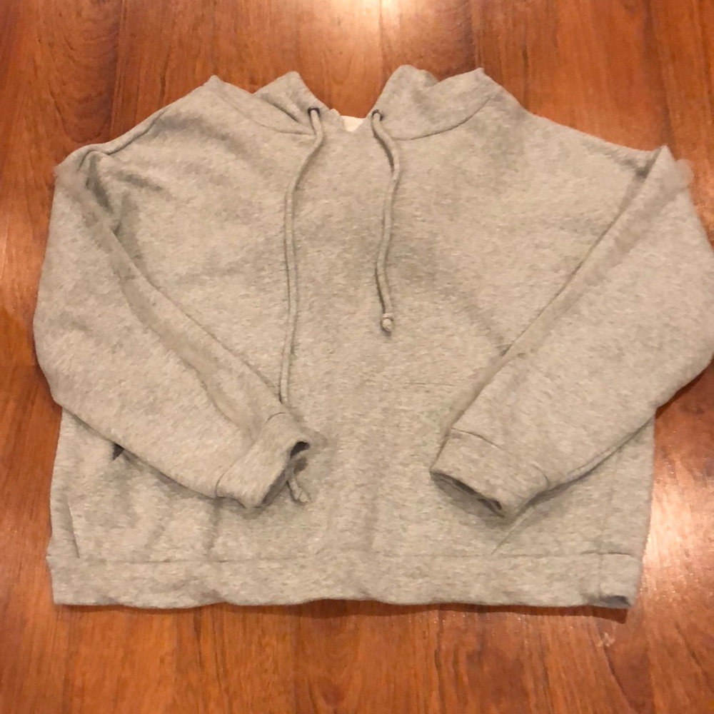 cropped hoodie with slight fringe on sleeve